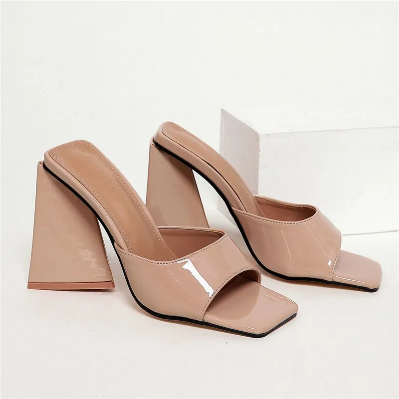 2023 Women Designer 11cm High Heels Slides Mules Summer Thick Block Heels Sandals Slingback Flock Slippers Luxury Chunky Shoes