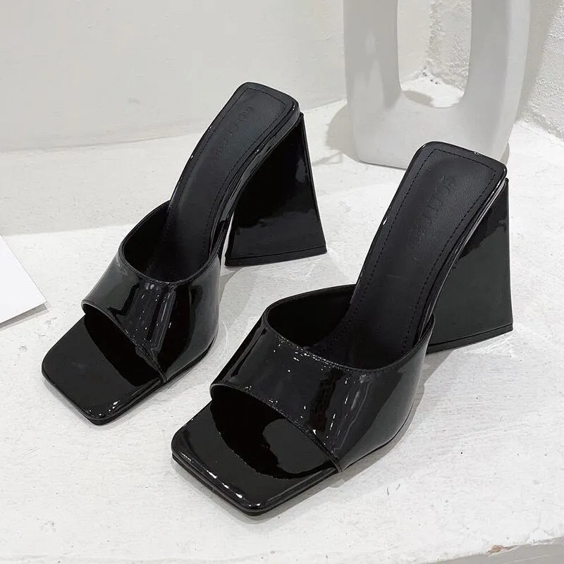 2023 Women Designer 11cm High Heels Slides Mules Summer Thick Block Heels Sandals Slingback Flock Slippers Luxury Chunky Shoes
