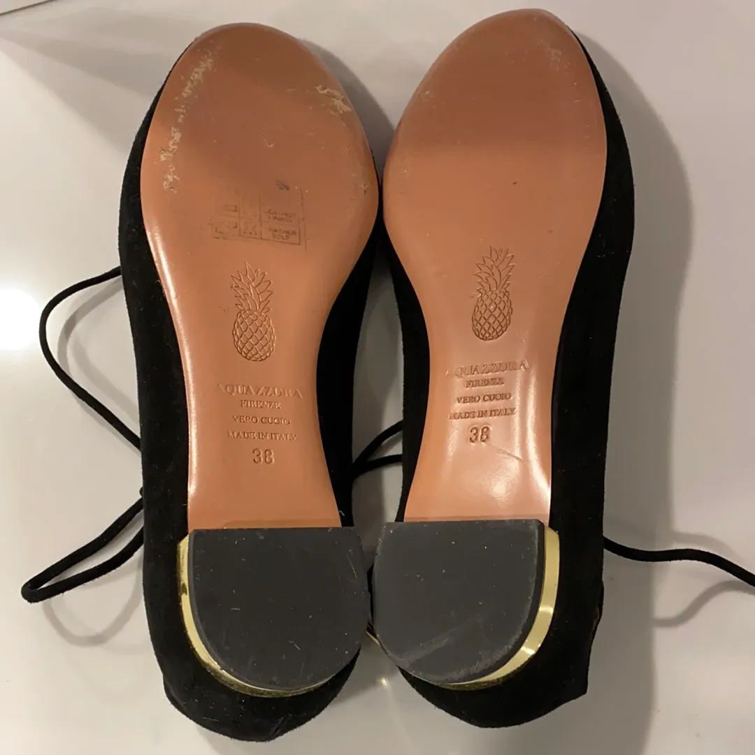 Aquazzura Black Suede Ankle Tie Flats