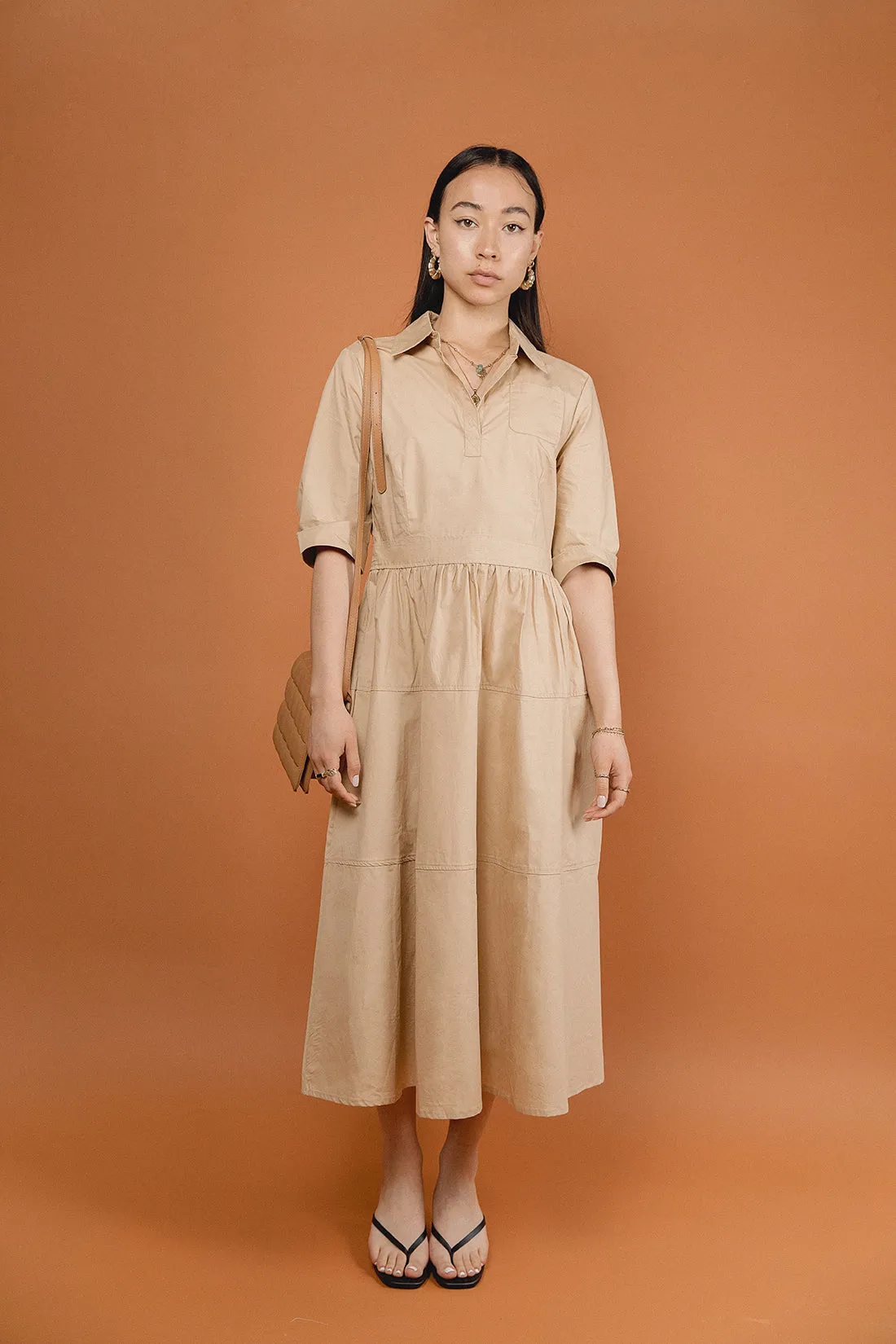 Brooke Long  Beige Shirt Dress