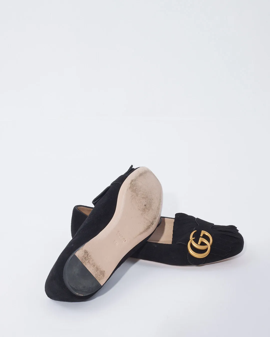 Gucci Suede Black GG Marmont Loafers - 36