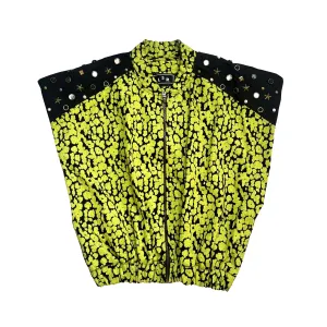 Leopard-Print Sleeveless Bomber Jacket in Yellow & Black