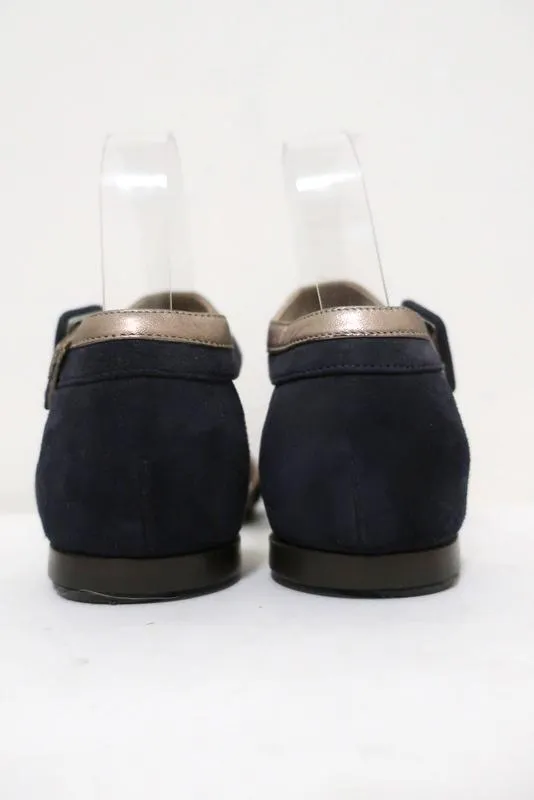 Marni Ankle Strap Sandals Bronze Leather & Navy Suede Size 36.5 Open Toe Flats