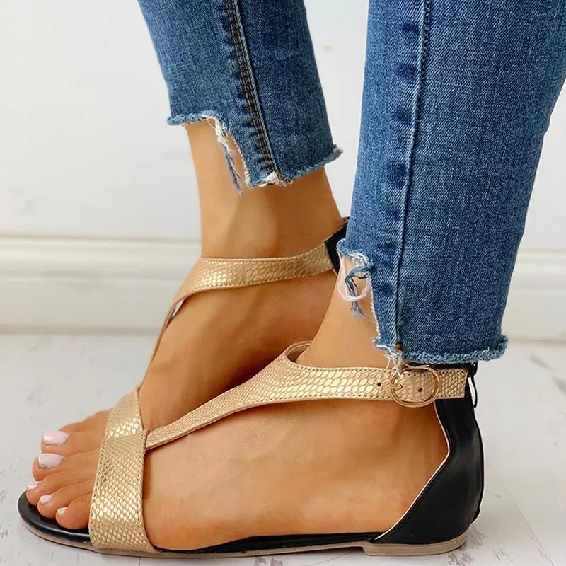 Open Toe T-Strap Design Flat Sandals