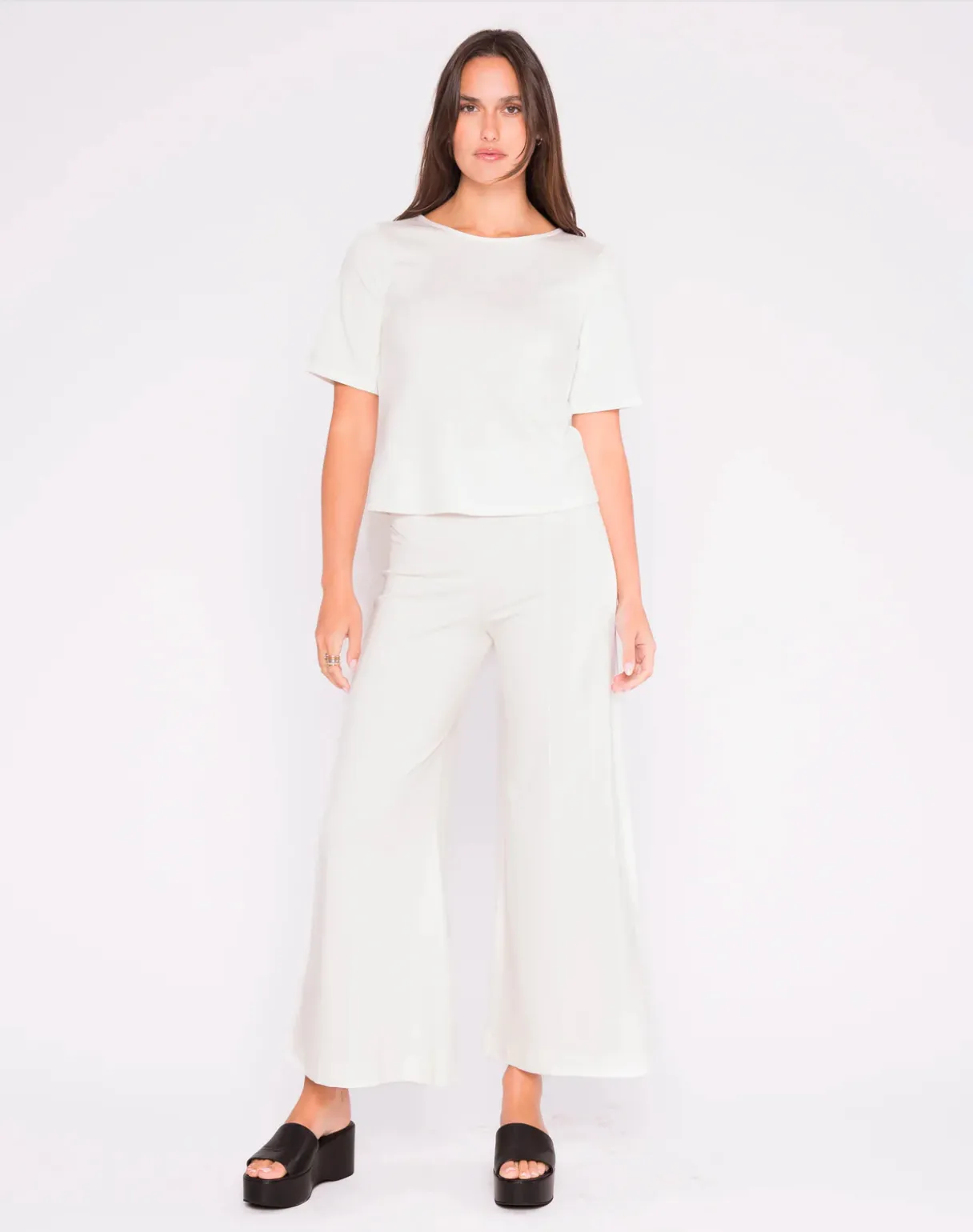 Ponte Wide Leg Cropped Pant Off White
