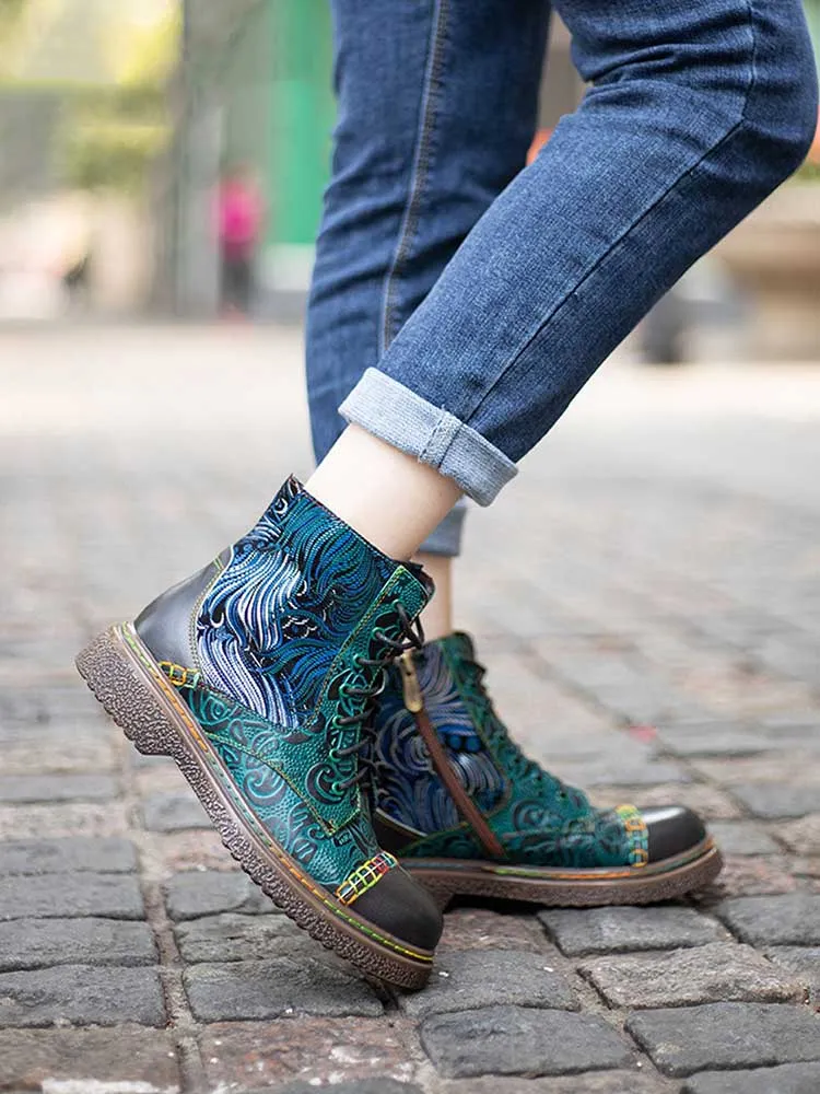 Retro Stitching Low Heel Ankle Boots