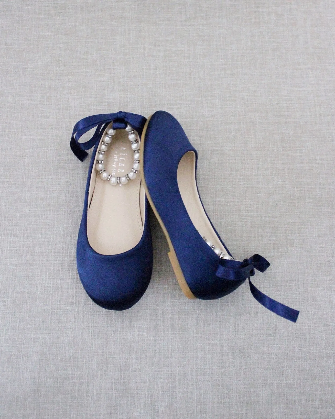 Satin Flats with Pearls Ankle Strap