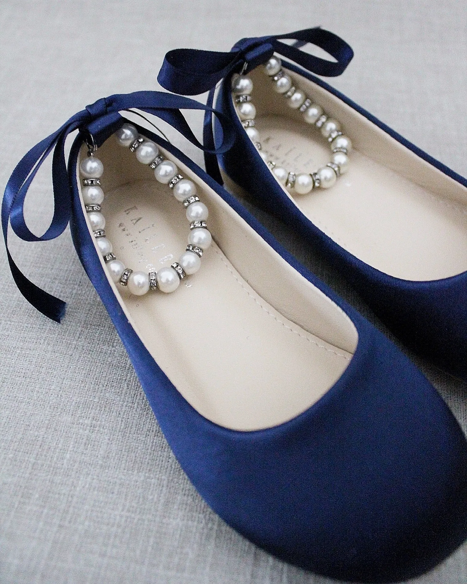 Satin Flats with Pearls Ankle Strap