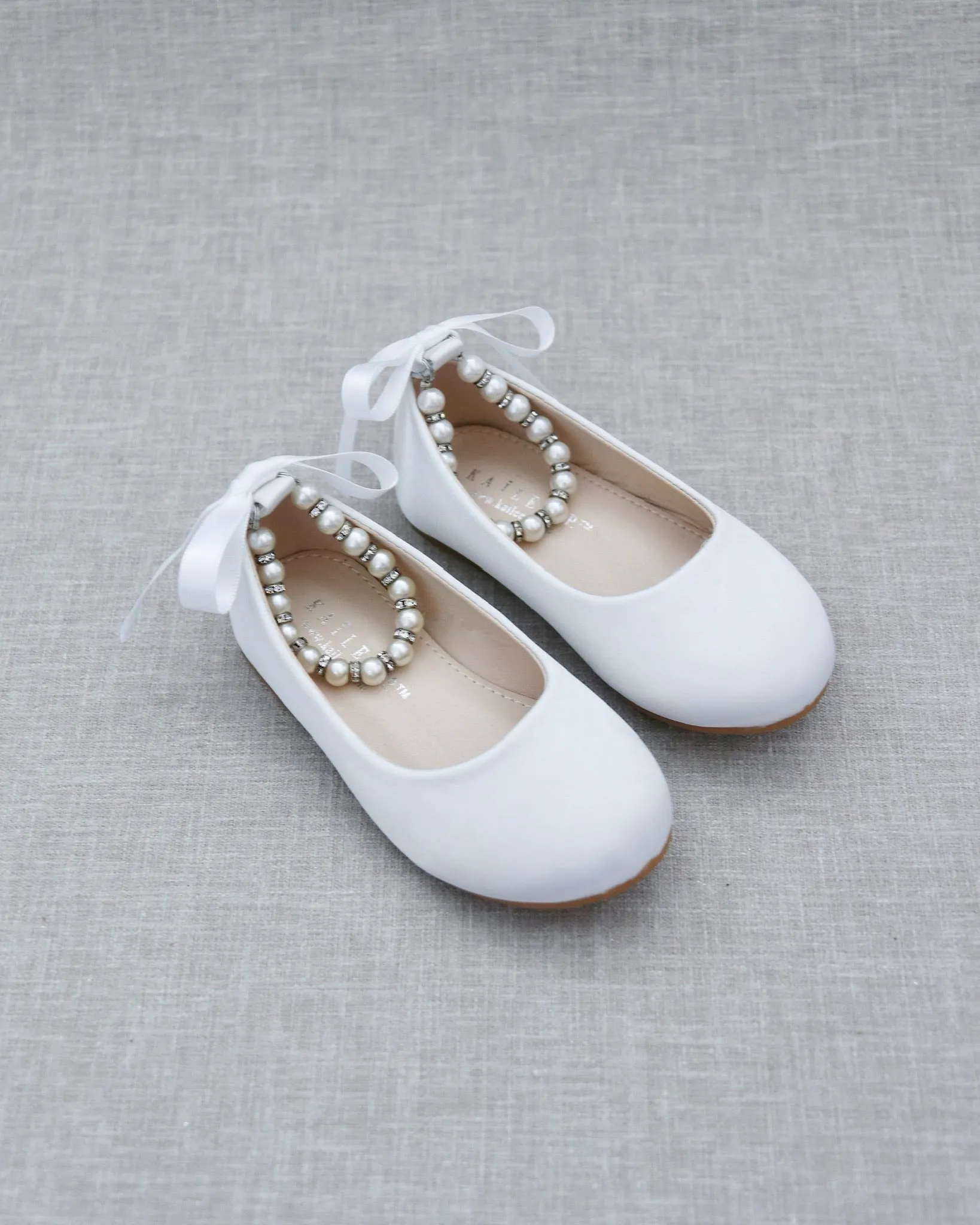 Satin Flats with Pearls Ankle Strap