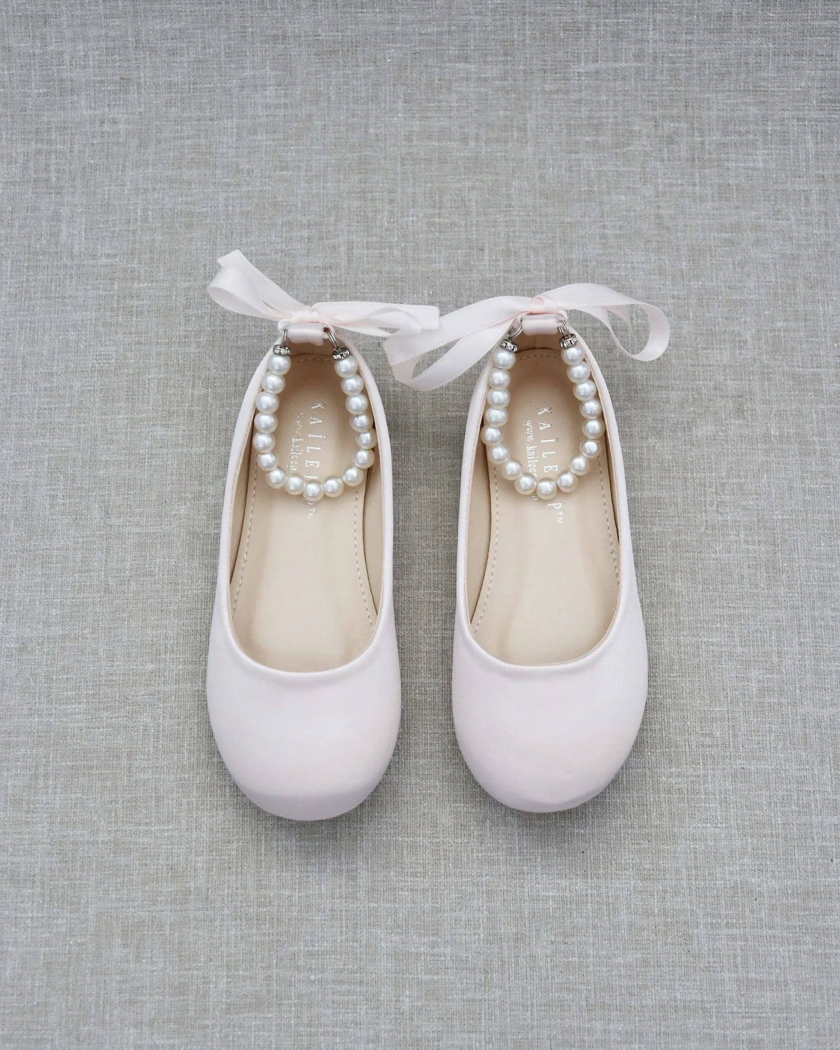 Satin Flats with Pearls Ankle Strap