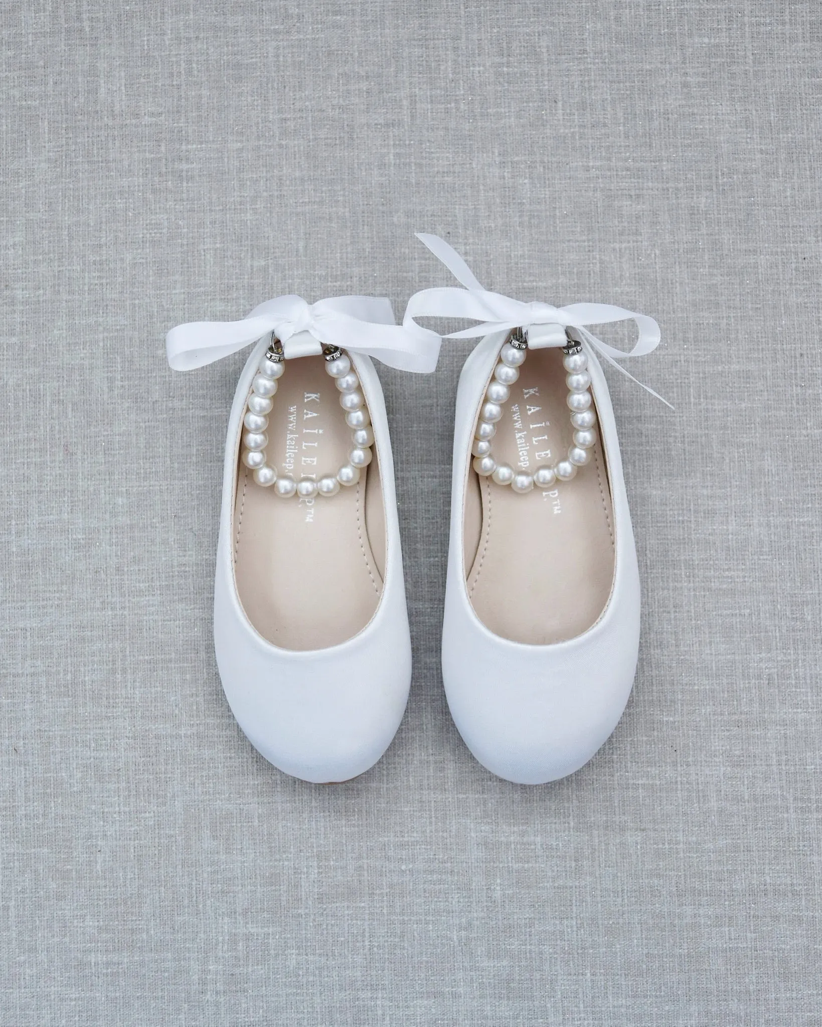 Satin Flats with Pearls Ankle Strap