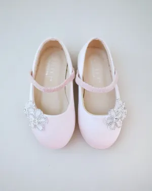 Satin Mary Jane Flats with Rhinestones Chassia Flower