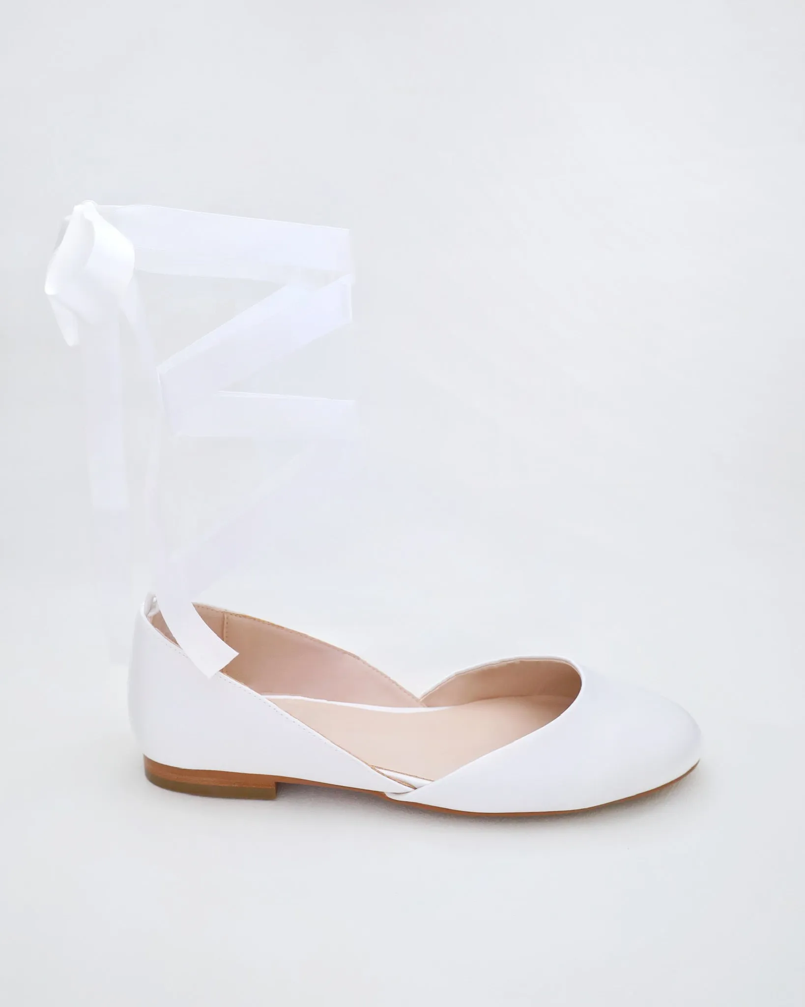 Satin Round Toe Bridal Flat with Ballerina Lace Up